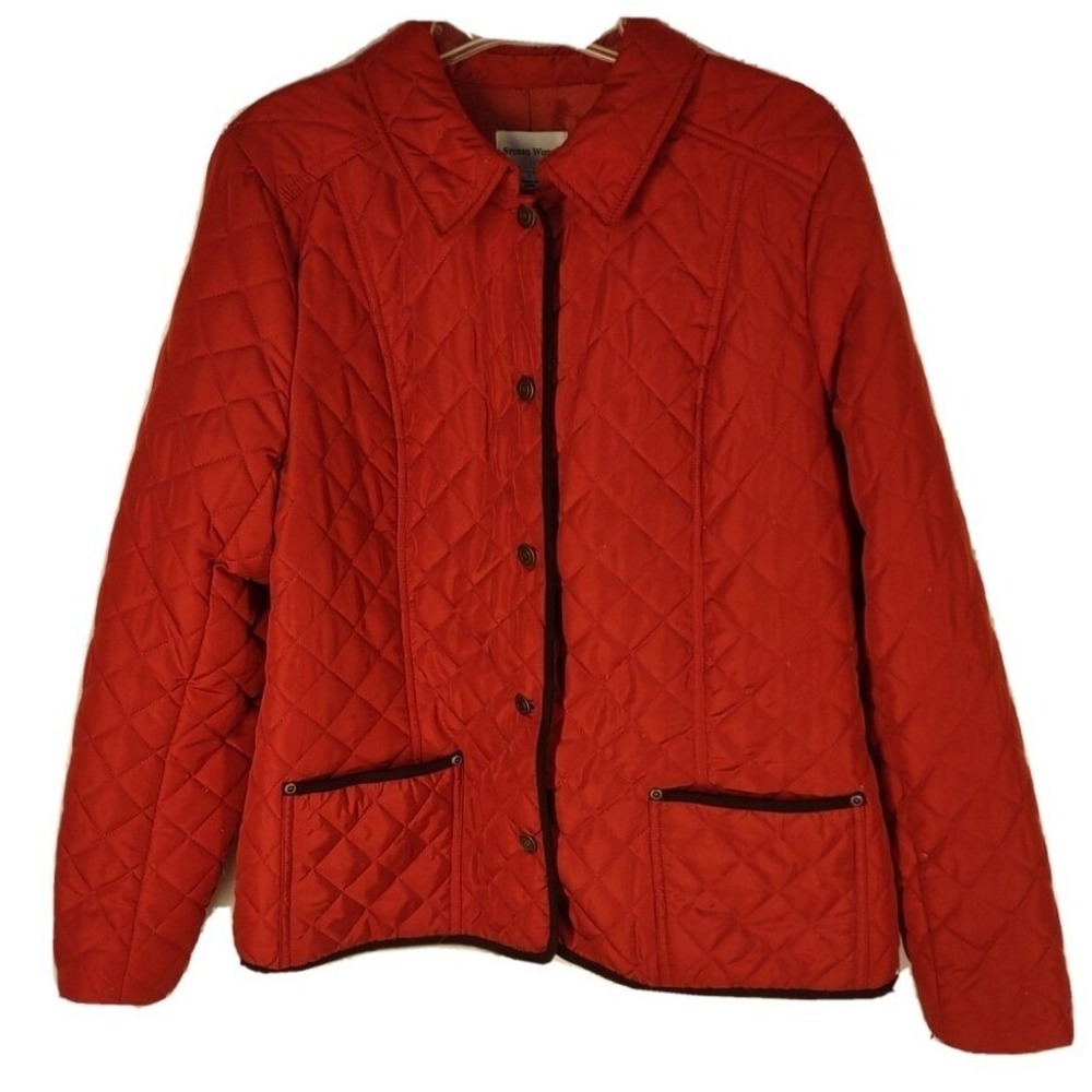 Studio Works Jacket Women's L Barn Core Red Quilted Diamond Stitch Button Front